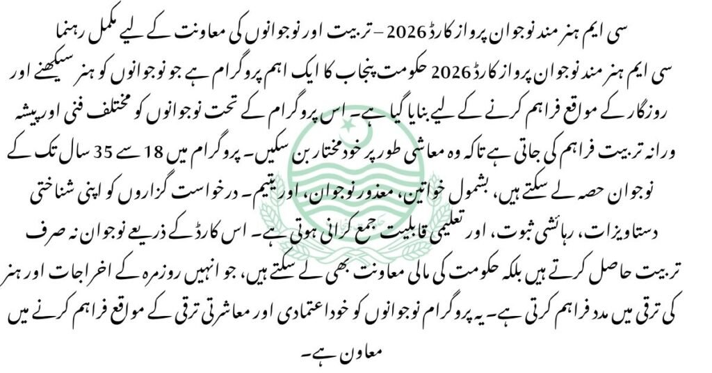 CM Hunarmand Naujawan Parwaaz Card 2026